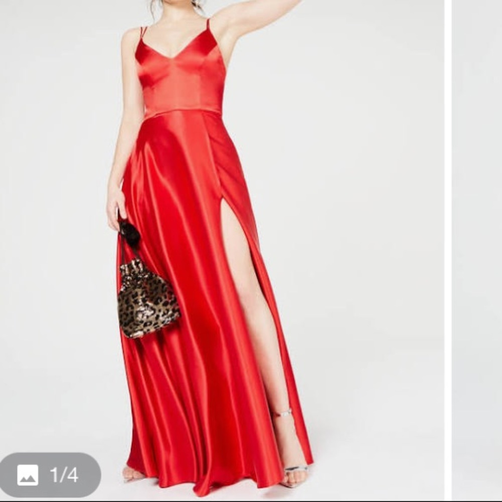 Silky red prom dress with pockets!